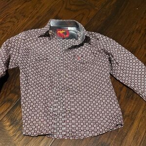 Kids Patterned Button Down Shirt - Brown